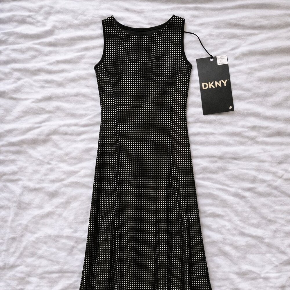 DKNY Black Rhinestone Dress Cowl Back Gown Size 6 NWT Evening Formal Gown - Picture 3 of 9